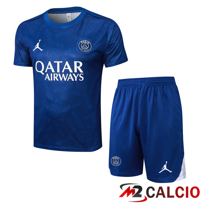 Insieme T Shirt Allenamento Jordan Paris PSG + Pantaloncini Blu 2025/2026