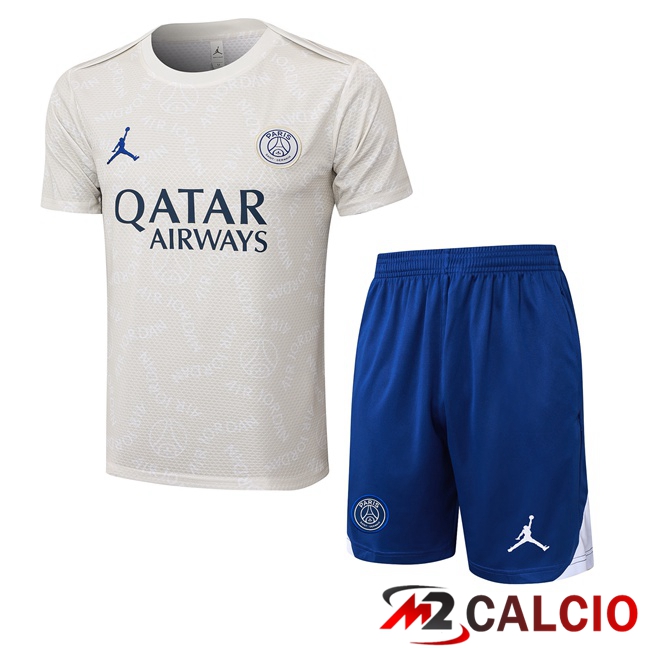 Insieme T Shirt Allenamento Jordan Paris PSG + Pantaloncini Grigio 2025/2026