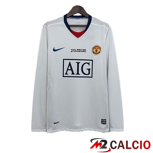 Maglia Manchester United Retro Champions League Seconda Manica Lunga Bianco 2008-2009