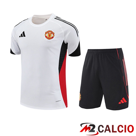 Insieme T Shirt Allenamento Manchester United Bambino Bianco/Nero/Rosso 2025/2026