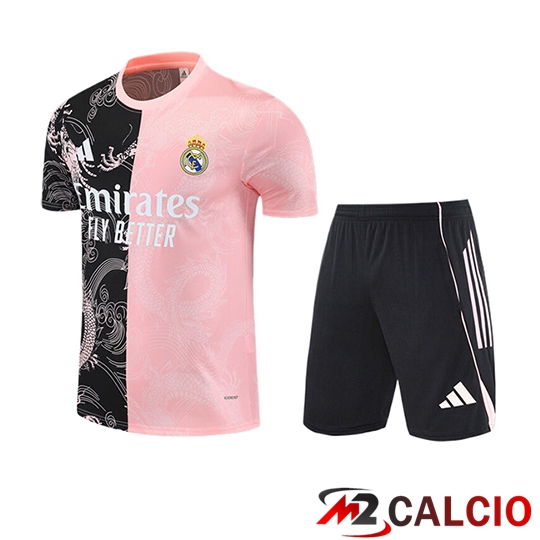 Insieme T Shirt Allenamento Real Madrid Bambino Nero/Rosa/Bianco 2025/2026