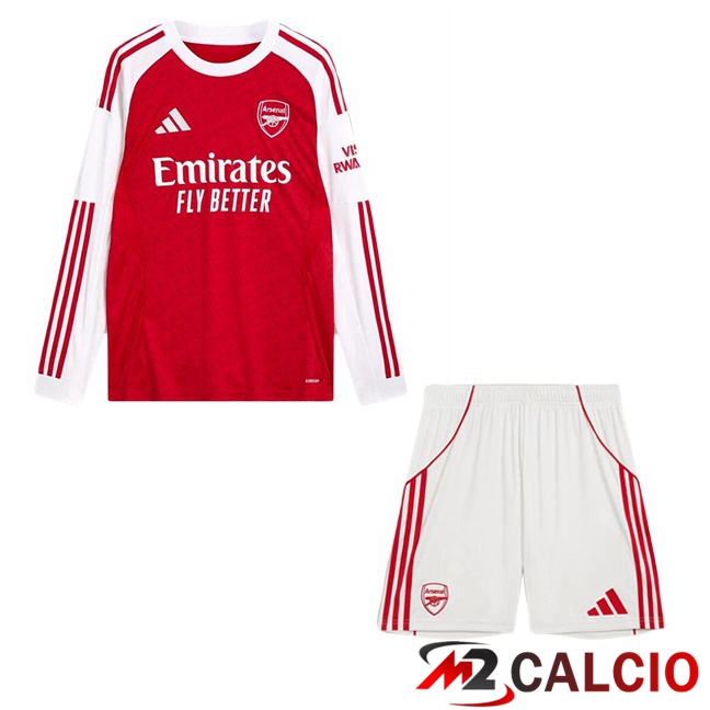 Maglie Calcio Arsenal Bambino Prima Manica Lunga Rosso Bianco 2025/2026