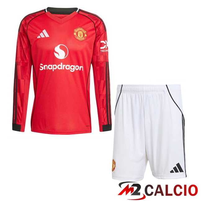 Maglie Calcio Manchester United Bambino Prima Manica Lunga Rosso 2025/2026