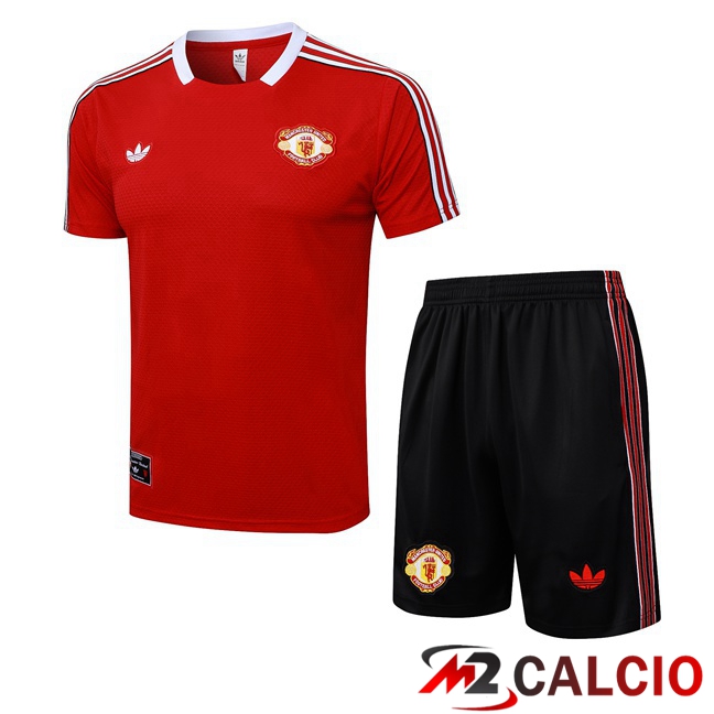 Insieme T Shirt Allenamento Manchester United + Pantaloncini Rosso 2025/2026