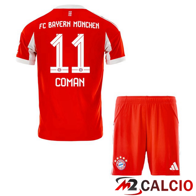 Maglie Calcio Bayern Monaco (Coman 11) Bambino Prima Rosso 2025/2026