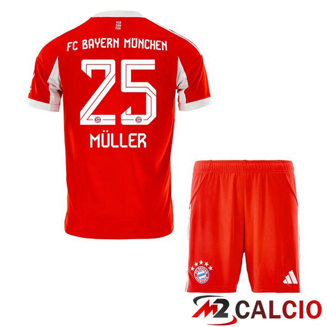 Maglie Calcio Bayern Monaco (Müller 25) Bambino Prima Rosso 2025/2026