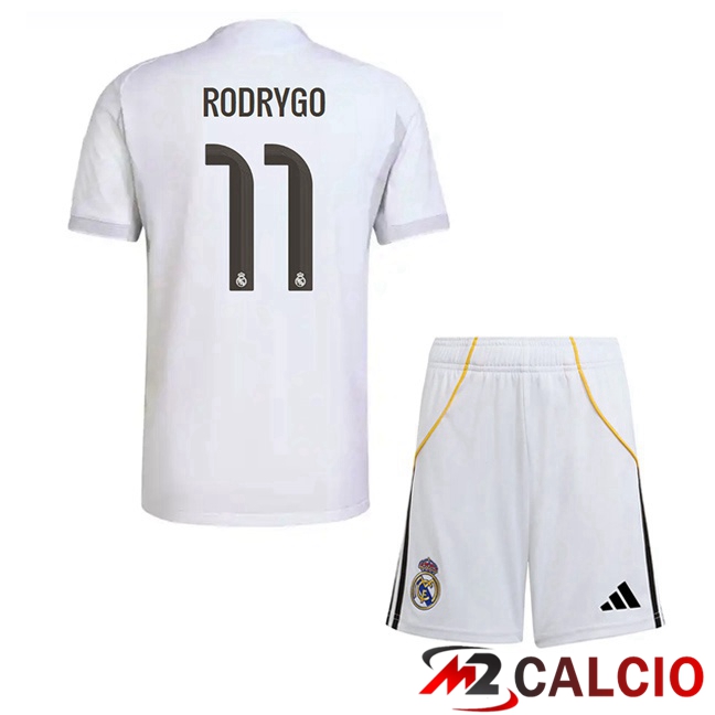 Maglie Calcio Real Madrid (Rodrygo 11) Bambino Prima Bianco 2025/2026