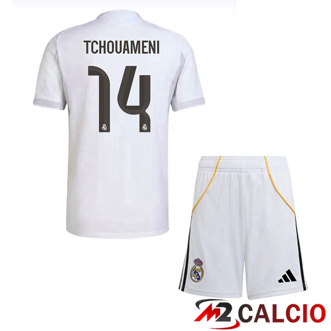 Maglie Calcio Real Madrid (Tchouameni 14) Bambino Prima Bianco 2025/2026