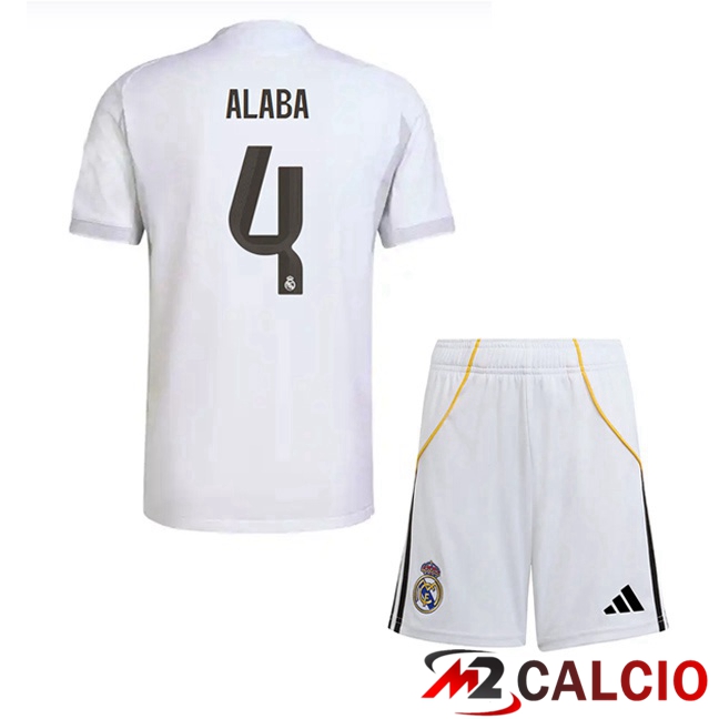 Maglie Calcio Real Madrid (Alaba 4) Bambino Prima Bianco 2025/2026