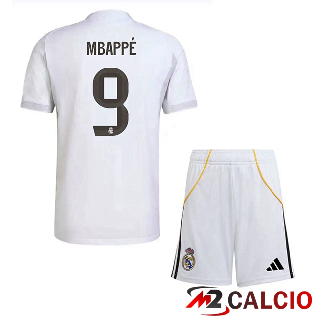 Maglie Calcio Real Madrid (Mbappé 9) Bambino Prima Bianco 2025/2026