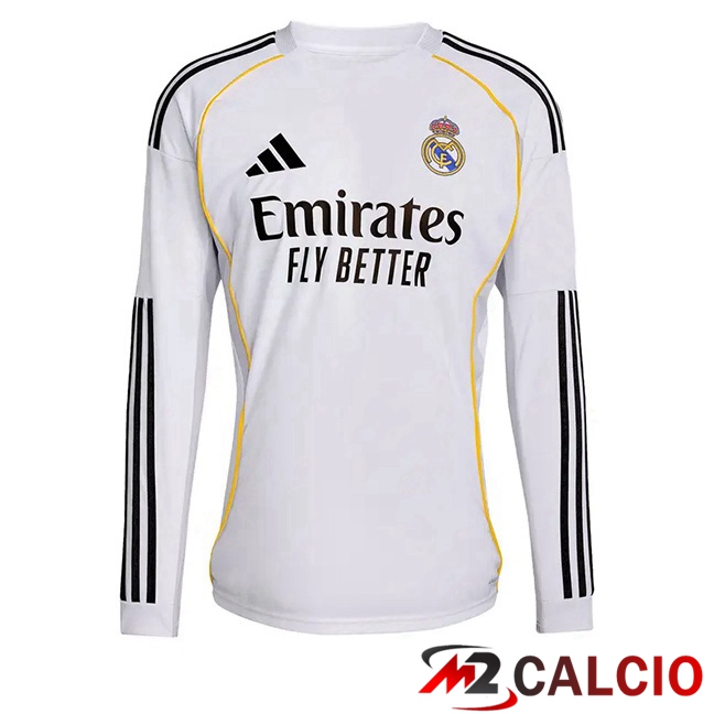 Maglie Calcio Real Madrid Prima Manica Lunga Bianco 2025/2026