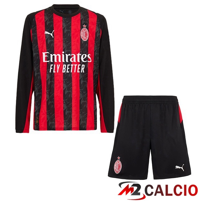 Maglie Calcio AC Milan Bambino Prima Manica Lunga Rosso Nero 2025/2026