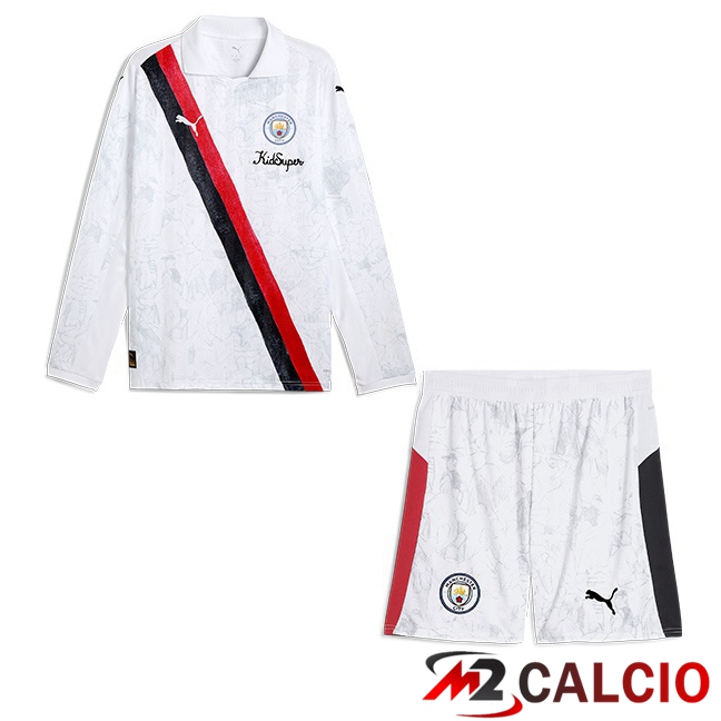 Maglie Calcio Manchester City Club World Cup Bambino Prima Manica Lunga Bianco 2025/2026