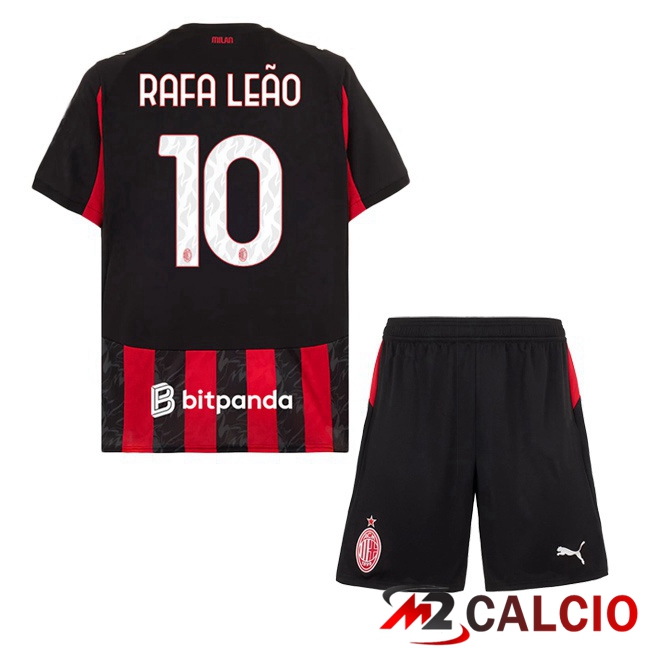Maglie Calcio AC Milan (Rafa Leão 10) Bambino Prima Rosso Nero 2025/2026