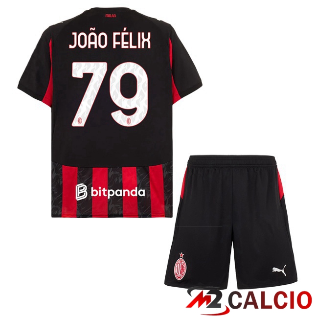 Maglie Calcio AC Milan (João Félix 79) Bambino Prima Rosso Nero 2025/2026
