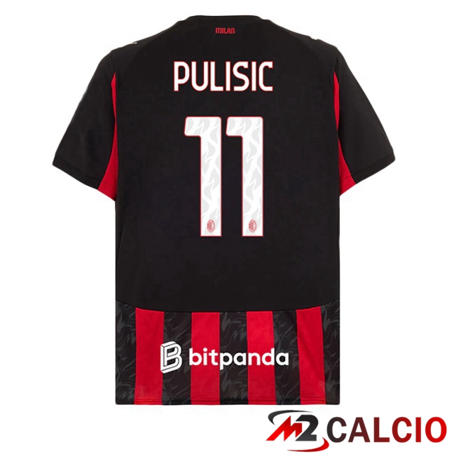Maglie Calcio AC Milan (Pulisic 11) Prima Rosso Nero 2025/2026