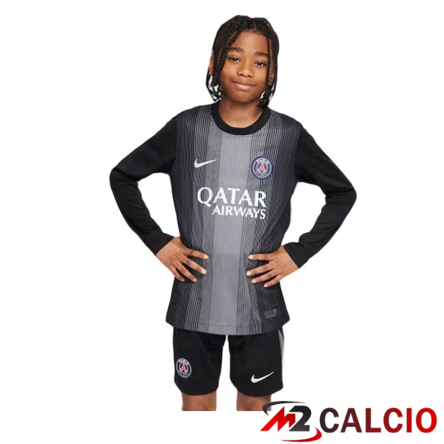Maglie Calcio Paris PSG Bambino Portiere Manica Lunga Nero 2025/2026