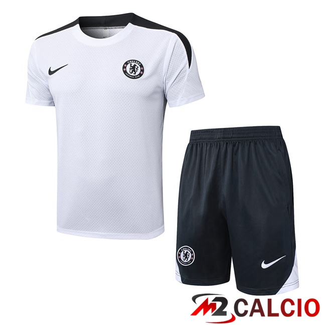 Insieme T Shirt Allenamento FC Chelsea + Pantaloncini Bianco 2025/2026