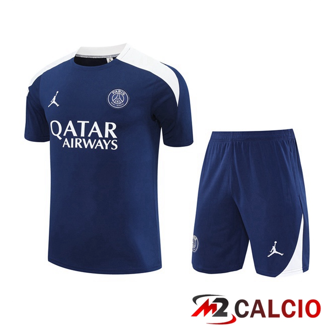Insieme T Shirt Allenamento Jordan Paris PSG + Pantaloncini Blu Reale 2025/2026