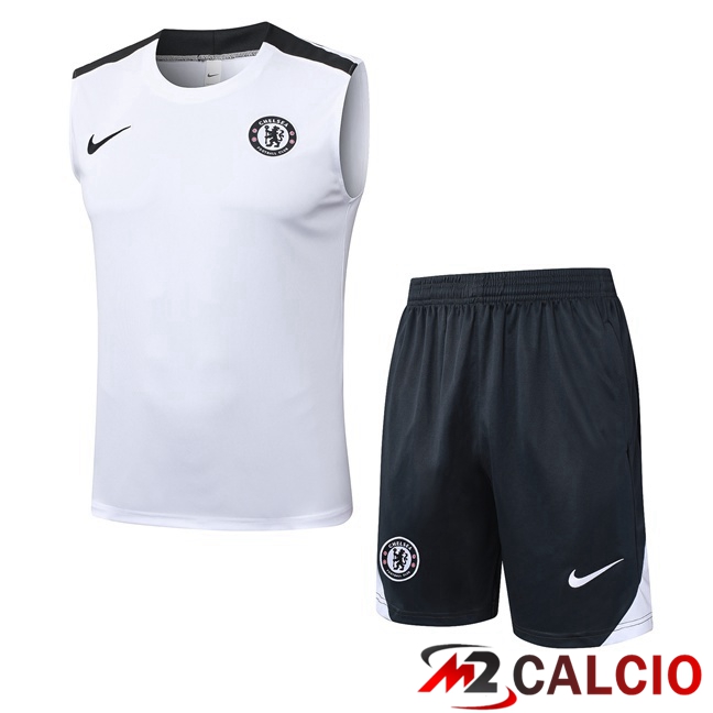 Canotta Allenamento FC Chelsea + Pantaloncini Bianco 2025/2026