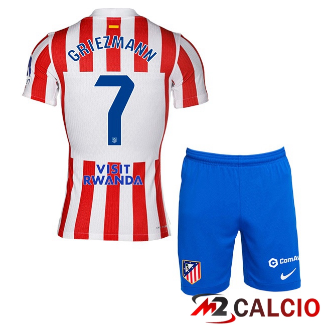 Maglie Calcio Atletico Madrid (GRIEZMANN 7) Bambino Prima Rosso 2025/2026
