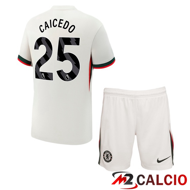 Maglie Calcio FC Chelsea (Caicedo 25) Bambino Seconda Bianco 2025/2026