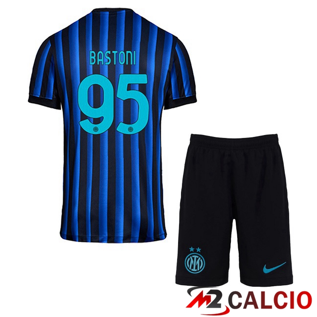 Maglie Calcio Inter Milan (BASTONI 95) Bambino Prima Blu Nero 2025/2026