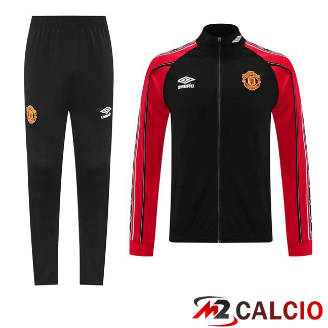 Insieme Tuta Calcio - Giacca Manchester United Nero Rosso 2025/2026