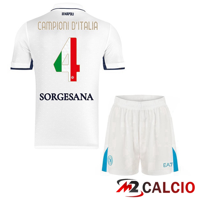 Maglie Calcio SSC Napoli Campioni D'Italia Bambino Seconda Bianco 2024/2025