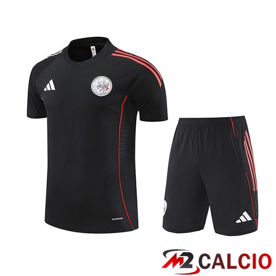 Insieme T Shirt Allenamento Ajax Bambino Nero Rosso 2025 2026