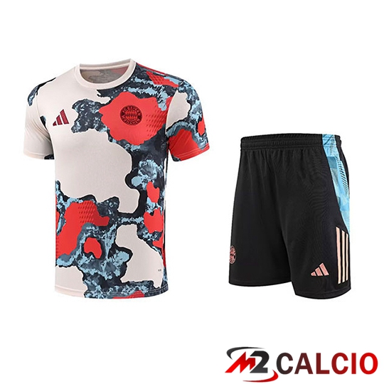 Insieme T Shirt Allenamento Bayern Monaco Bambino Beige Rosso Blu 2025 2026