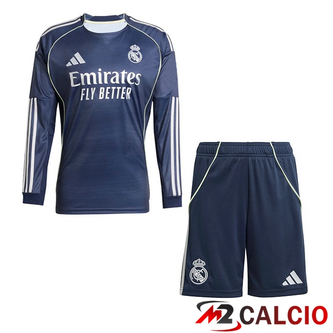 Maglie Calcio Real Madrid Bambino Seconda Manica Lunga Blu Reale 2025/2026