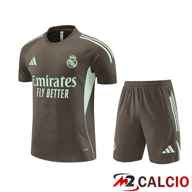 Insieme T Shirt Allenamento Real Madrid + Pantaloncini Grigio 2025/2026