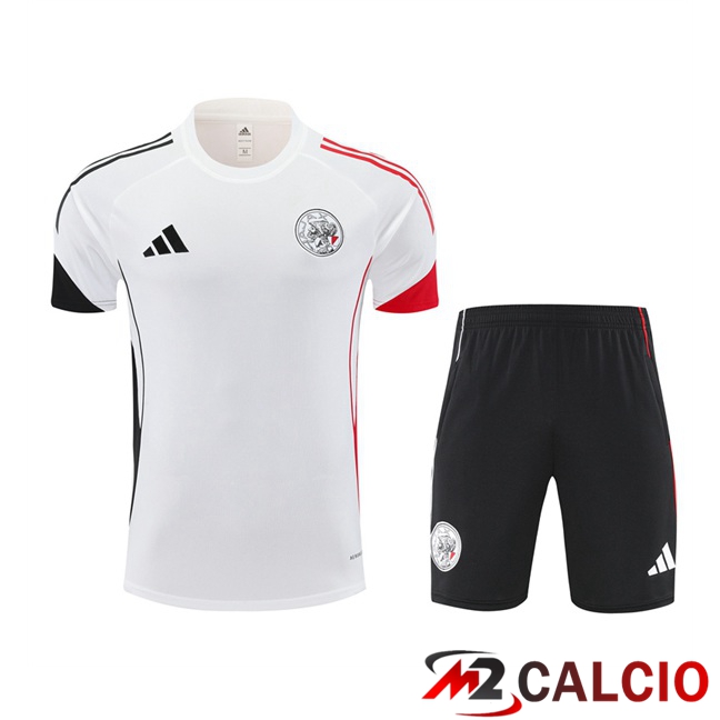 Insieme T Shirt Allenamento AFC Ajax + Pantaloncini Bianco 2025/2026