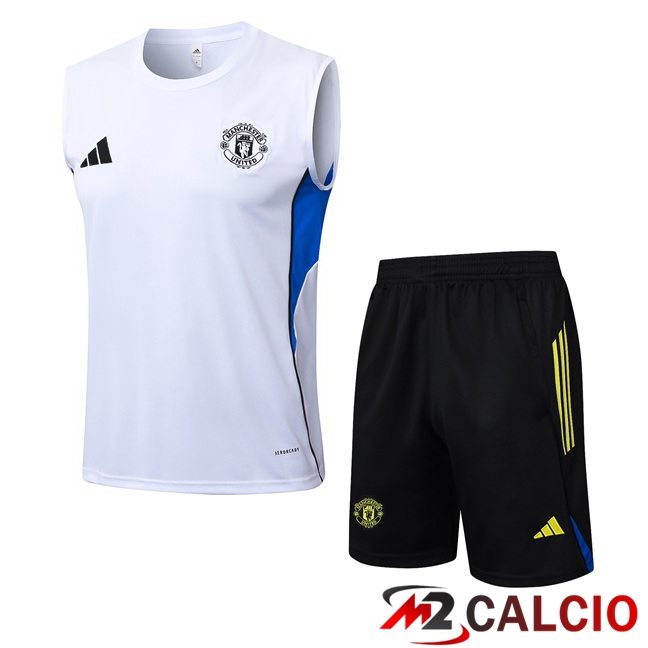 Canotta Allenamento Manchester United + Pantaloncini Bianco 2025/2026