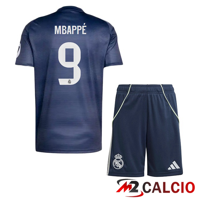 Maglie Calcio Real Madrid (Mbappé 9) Bambino Seconda Blu Reale 2025/2026