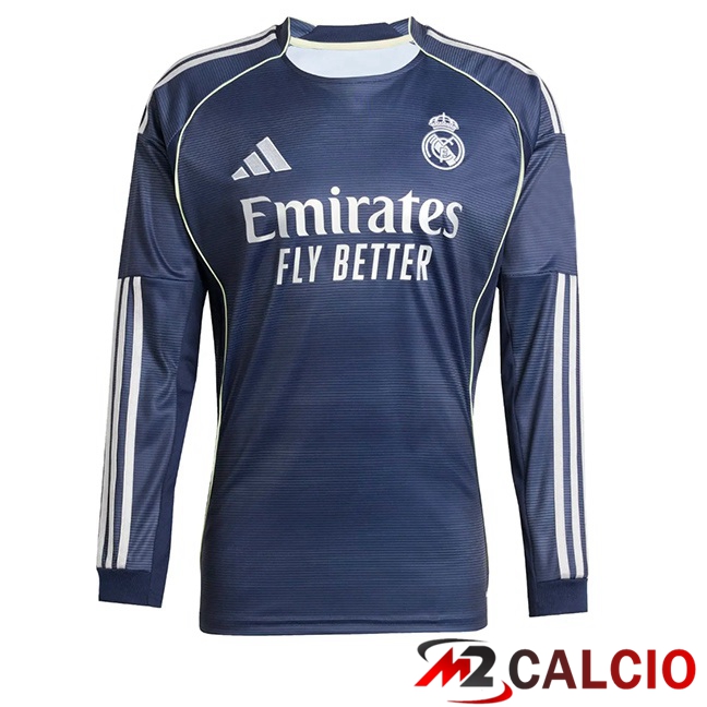 Maglie Calcio Real Madrid Seconda Manica Lunga Blu Reale 2025/2026