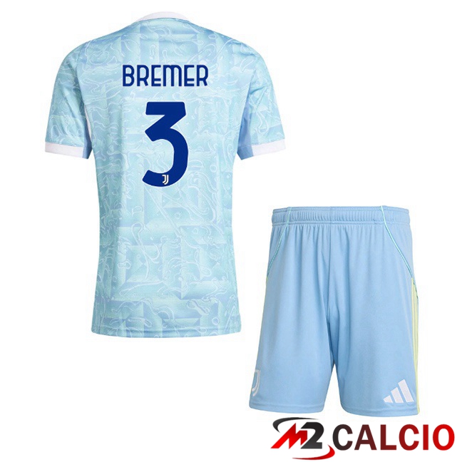 Maglie Calcio Juventus (BREMER 3) Bambino Seconda Blu Bianco 2025/2026