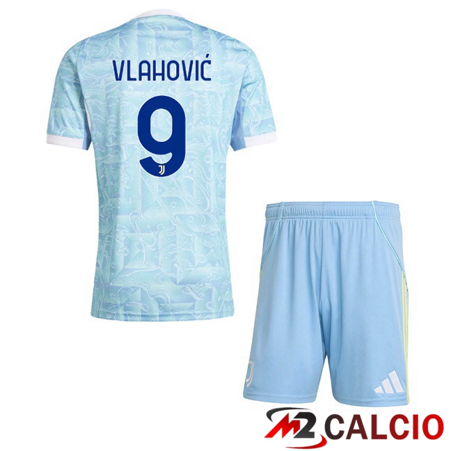 Maglie Calcio Juventus (VLAHOVIĆ 9) Bambino Seconda Blu Bianco 2025/2026