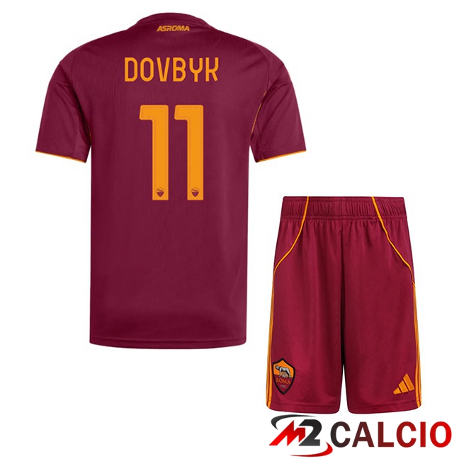 Maglie Calcio AS Roma (DOVBYK 11) Bambino Prima Rosso 2025/2026