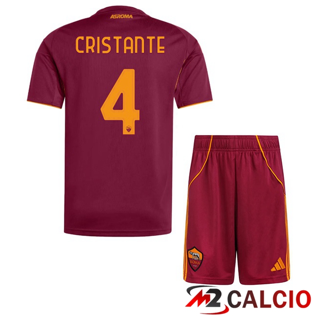 Maglie Calcio AS Roma (CRISTANTE 4) Bambino Prima Rosso 2025/2026