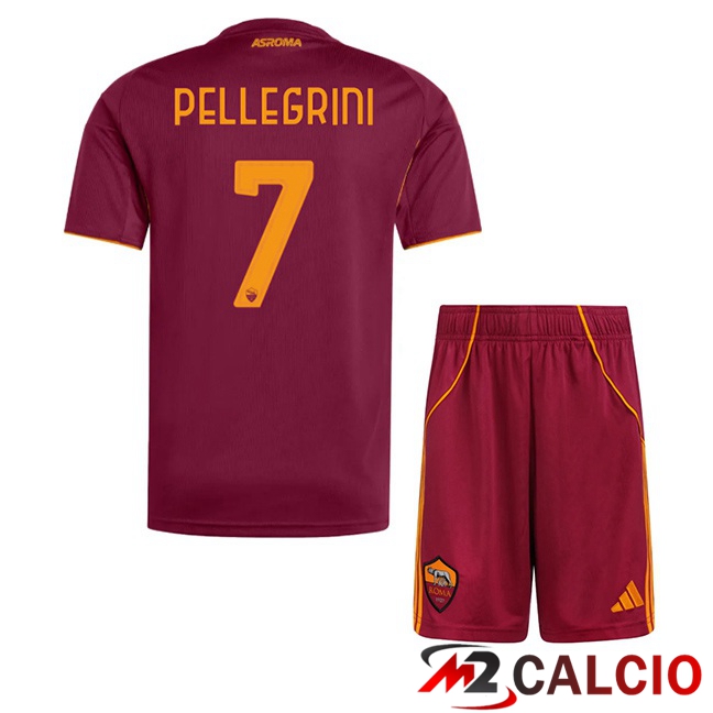 Maglie Calcio AS Roma (PELLEGRINI 7) Bambino Prima Rosso 2025/2026