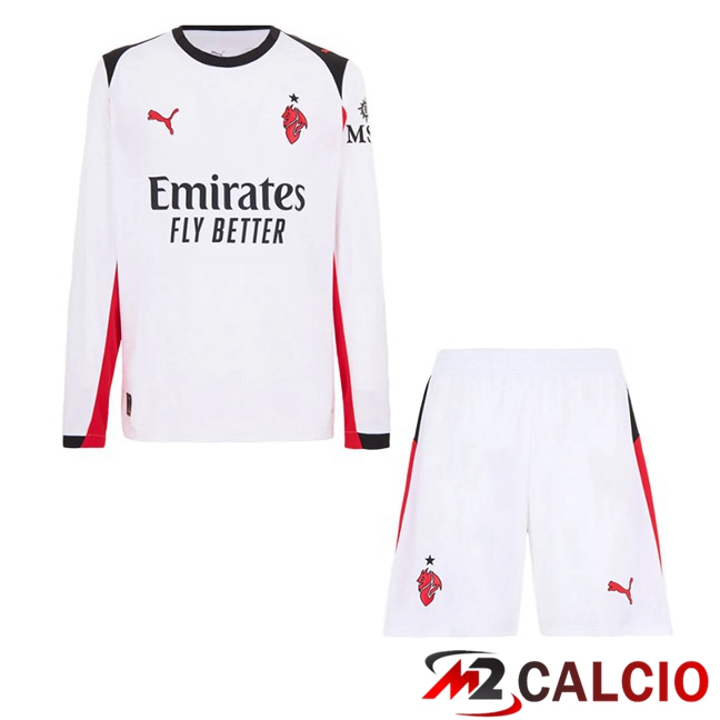 Maglie Calcio AC Milan Bambino Seconda Manica Lunga Bianco 2025/2026