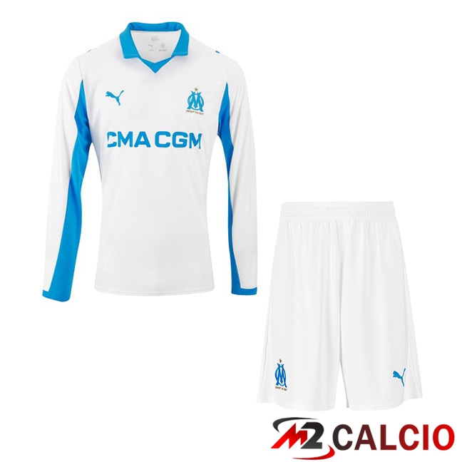 Maglie Calcio Marsiglia OM Bambino Prima Manica Lunga Bianco 2025/2026