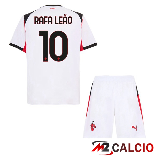 Maglie Calcio AC Milan (Rafa Leão 10) Bambino Seconda Bianco 2025/2026