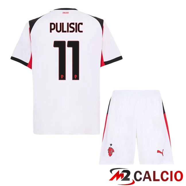 Maglie Calcio AC Milan (Pulisic 11) Bambino Seconda Bianco 2025/2026