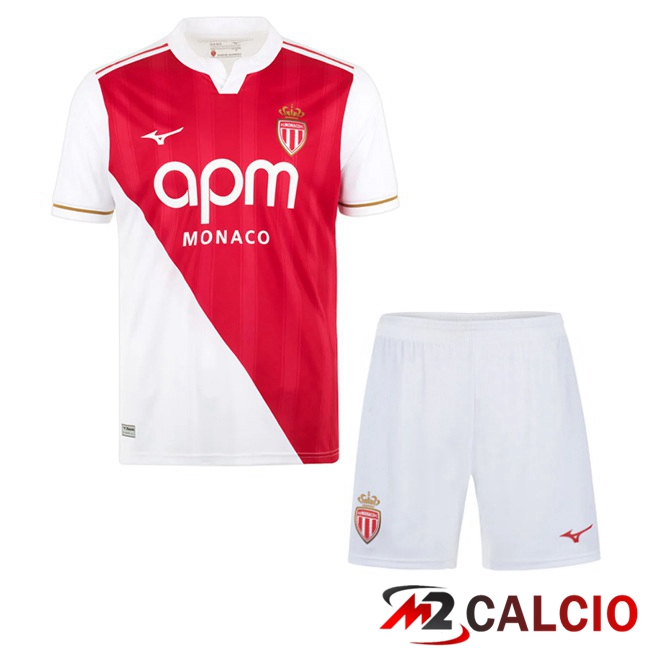 Maglie Calcio AS Monaco Bambino Prima Bianco Rosso 2025/2026