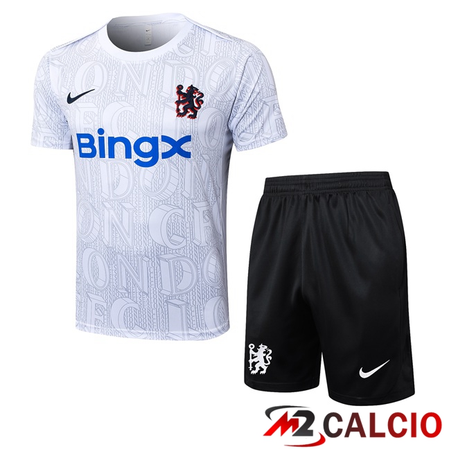 Insieme T Shirt Allenamento FC Chelsea + Pantaloncini Bianco 2025/2026