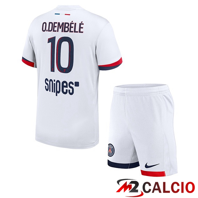Maglie Calcio Paris PSG (O. Dembélé 10) Bambino Seconda Bianco 2025/2026