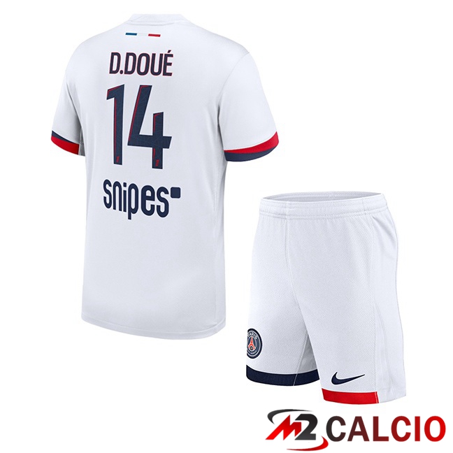 Maglie Calcio Paris PSG (D. Doué 14) Bambino Seconda Bianco 2025/2026